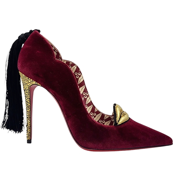 Christian Louboutin Hot Chick 100 Kiss Velvet Tassel Pumps Loubi Mystery 38.5